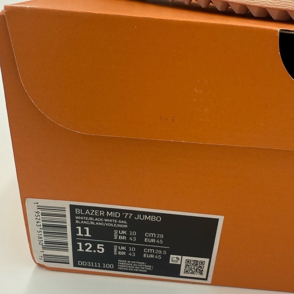 Men’s Nike Blazer Mid 77 Jumbo White Black Size 11 DD3111-100. Unworn With Box. - Picture 3 of 8